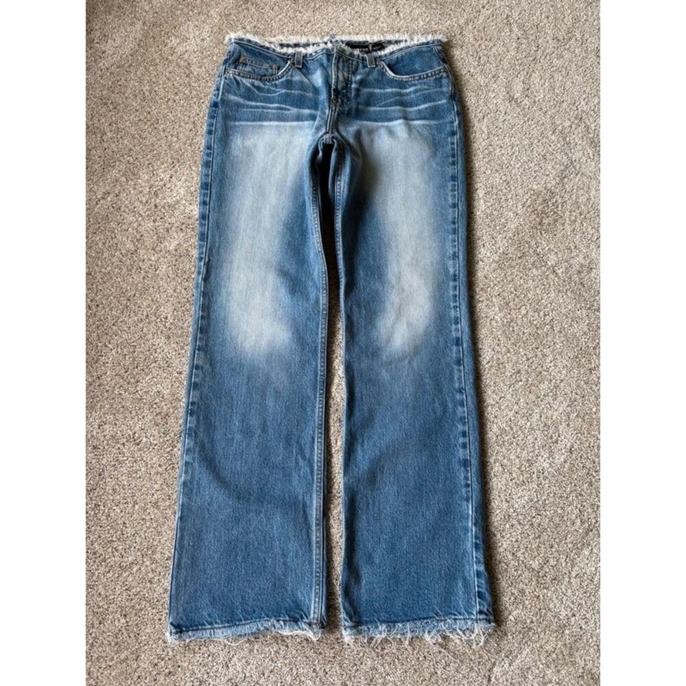 Vintage Y2K Express Low Rise Bootcut Jeans Distressed Frayed Flared 9 10 30"